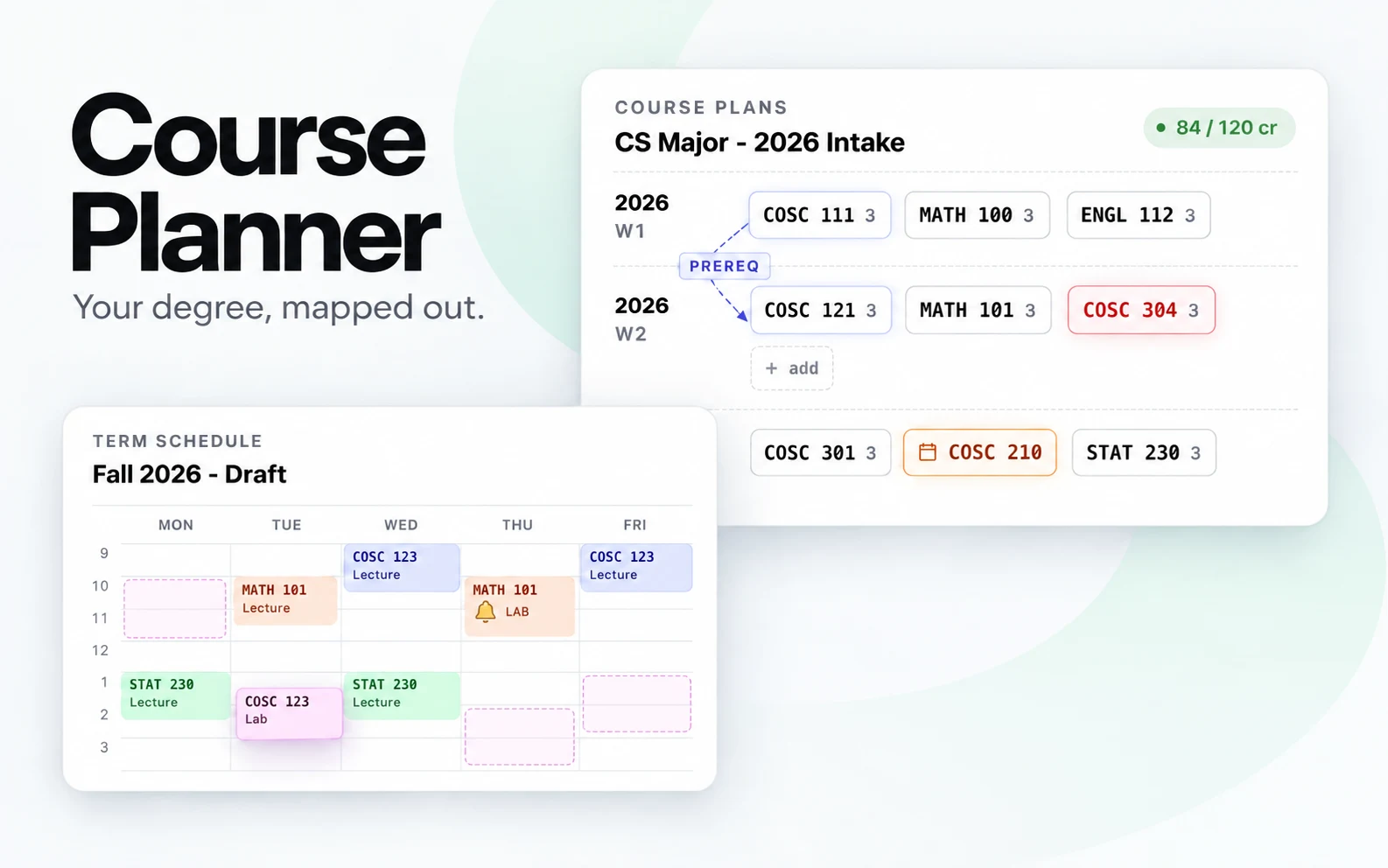 Course Planner degree-map and weekly timetable previews.